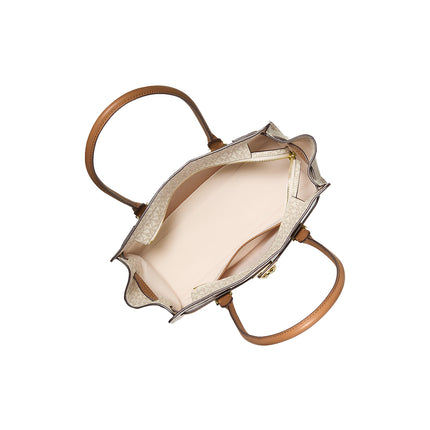 Michael Kors Women's Hamilton Moderne Small Signature Logo Satchel Bag Vanilla/Acorn/Gold