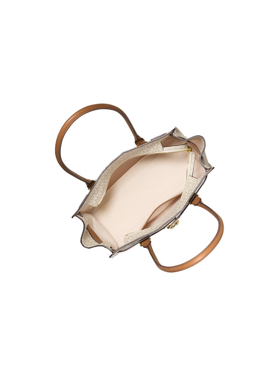 Michael Kors Women's Hamilton Moderne Small Signature Logo Satchel Bag Vanilla/Acorn/Gold