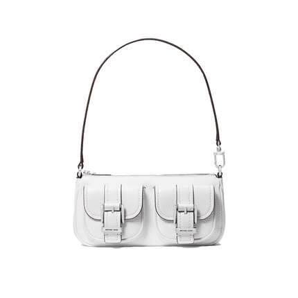Michael Kors Women's Zoe Small Pebbled Leather Pochette Bag Optic White