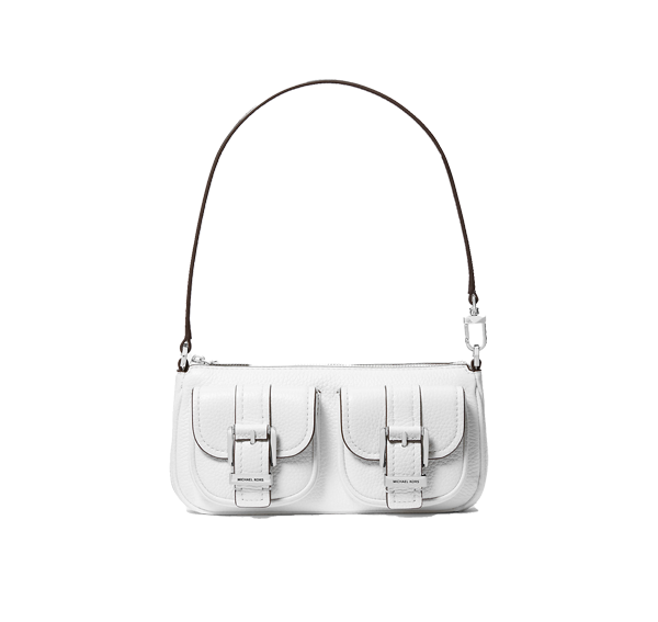 Michael Kors Women's Zoe Small Pebbled Leather Pochette Bag Optic White