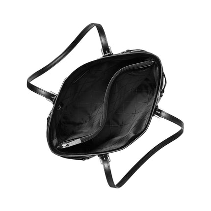 Michael Kors Women's Voyager Large Color-Block Metallic Signature Logo Tote Bag Black/Silver