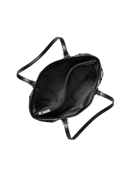 Michael Kors Women's Voyager Large Color-Block Metallic Signature Logo Tote Bag Black/Silver