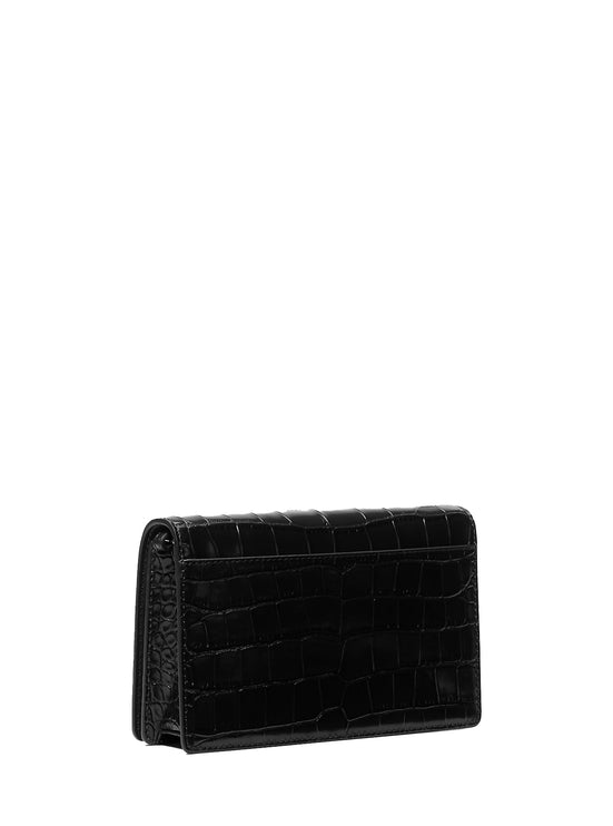 Michael Kors Women's Jet Set Medium Crocodile Embossed Leather Crossbody Bag Black