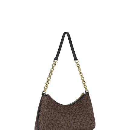 Michael Kors Women's Nolita Medium Signature Logo Chain Pochette Bag Brown/Black/Gold