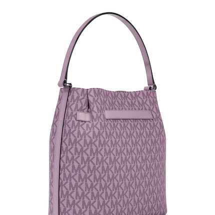 Michael Kors Women's Carson Medium Signature Logo Convertible Bucket Crossbody Bag Light Quartz/Silver