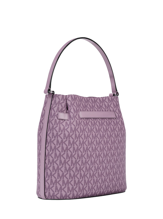 Michael Kors Women's Carson Medium Signature Logo Convertible Bucket Crossbody Bag Light Quartz/Silver