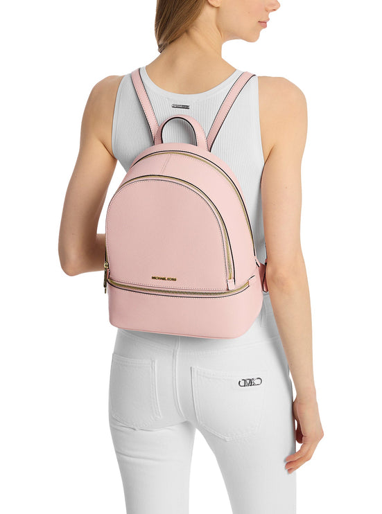 Michael Kors Women's Rhea Medium Pebbled Leather Backpack Powder Blush/Gold