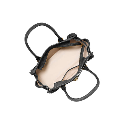 Michael Kors Women's Hamilton Moderne Small Fringed Suede Satchel Bag Black/Gold