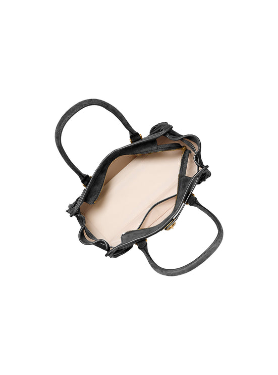 Michael Kors Women's Hamilton Moderne Small Fringed Suede Satchel Bag Black/Gold