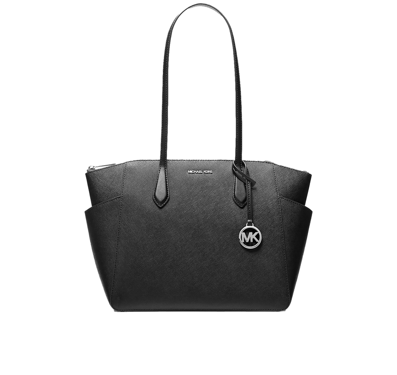 Michael Kors Women's Marilyn Medium Saffiano Leather Tote Bag Black/Silver