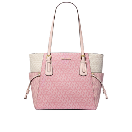 Michael Kors Women's Voyager Large Color-Block Signature Logo Tote Bag Powder Blush Multi