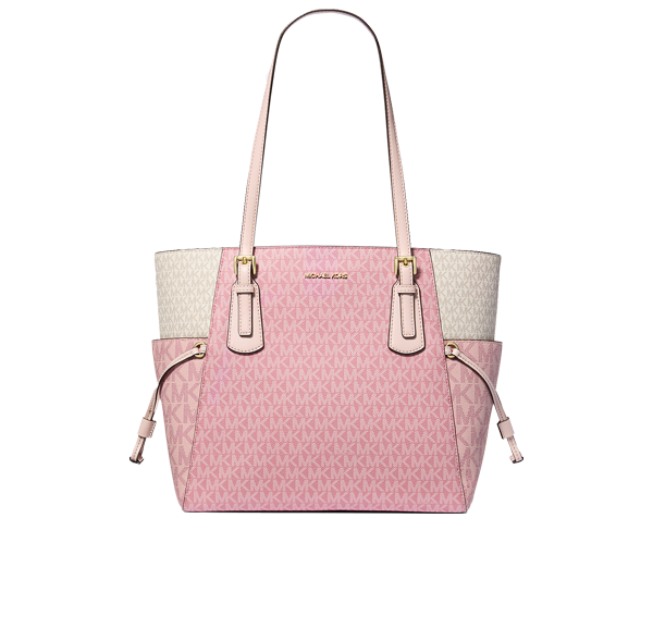 Michael Kors Women's Voyager Large Color-Block Signature Logo Tote Bag Powder Blush Multi
