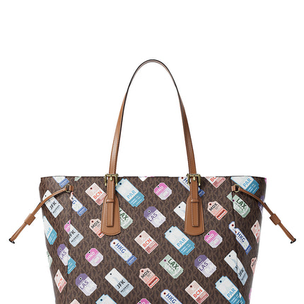Michael Kors Women's Voyager Large Printed Signature Logo Tote Bag Brown/Gold