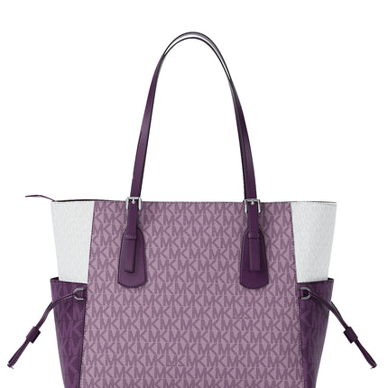 Michael Kors Women's Voyager Large Color-Block Signature Logo Tote Bag Dark Purple Ml