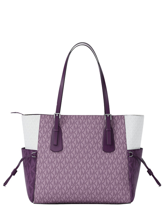 Michael Kors Women's Voyager Large Color-Block Signature Logo Tote Bag Dark Purple Ml