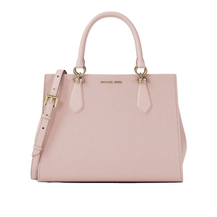 Michael Kors Women's Marilyn Medium Saffiano Leather Satchel Bag Powder Blush/Gold