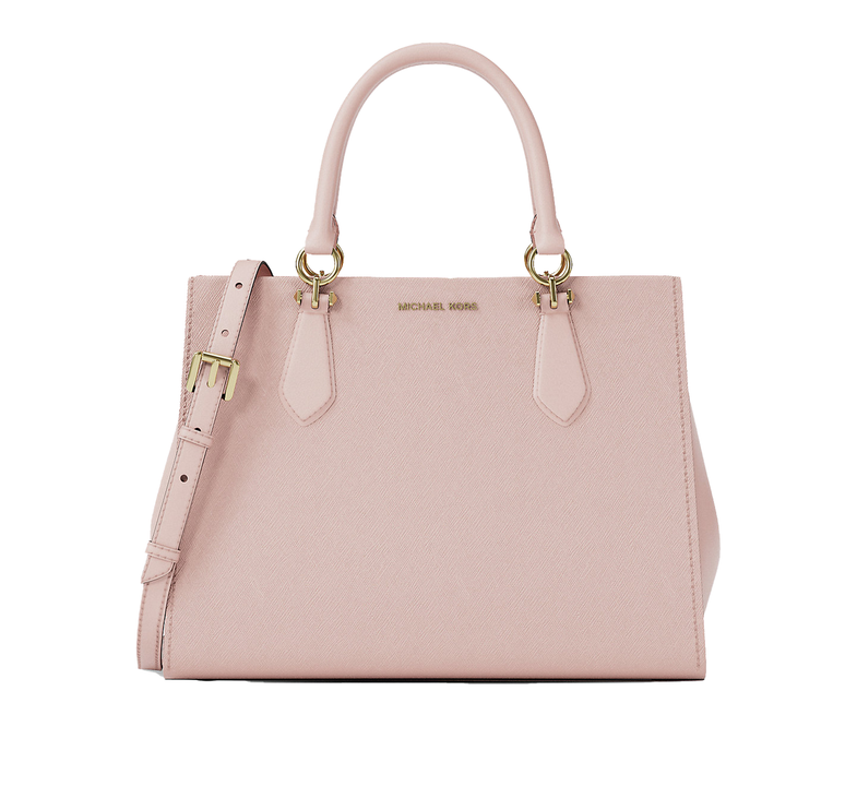 Michael Kors Women's Marilyn Medium Saffiano Leather Satchel Bag Powder Blush/Gold