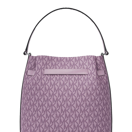 Michael Kors Women's Carson Medium Signature Logo Convertible Bucket Crossbody Bag Light Quartz/Silver