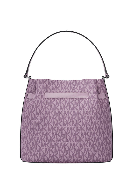 Michael Kors Women's Carson Medium Signature Logo Convertible Bucket Crossbody Bag Light Quartz/Silver