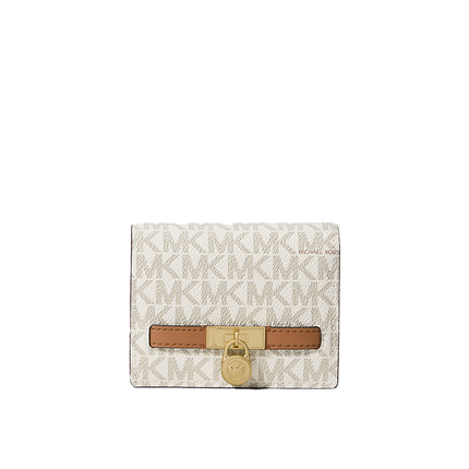Michael Kors Women's Hamilton Moderne Small Signature Logo Wallet Vanilla/Acorn