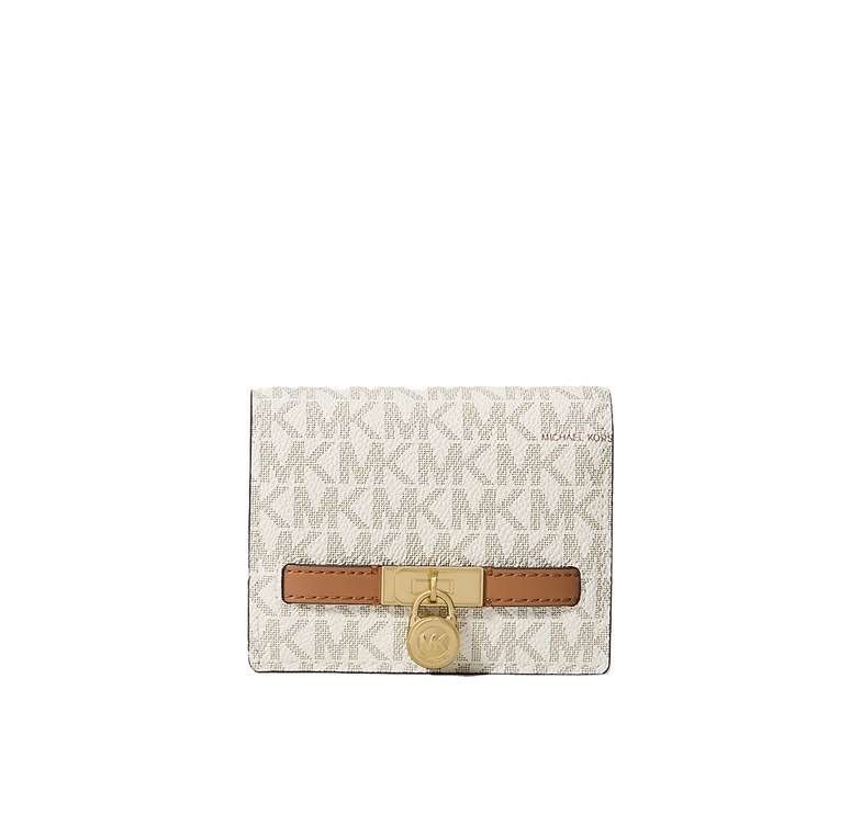 Michael Kors Women's Hamilton Moderne Small Signature Logo Wallet Vanilla/Acorn