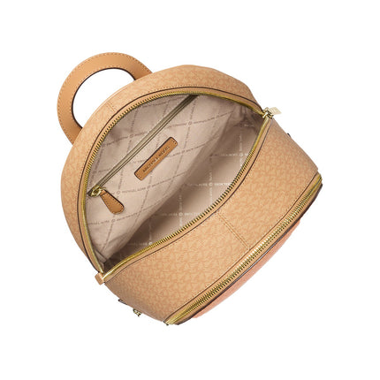 Michael Kors Women's Rhea Medium Color-Block Signature Logo Backpack Pop Orange Multi/Gold