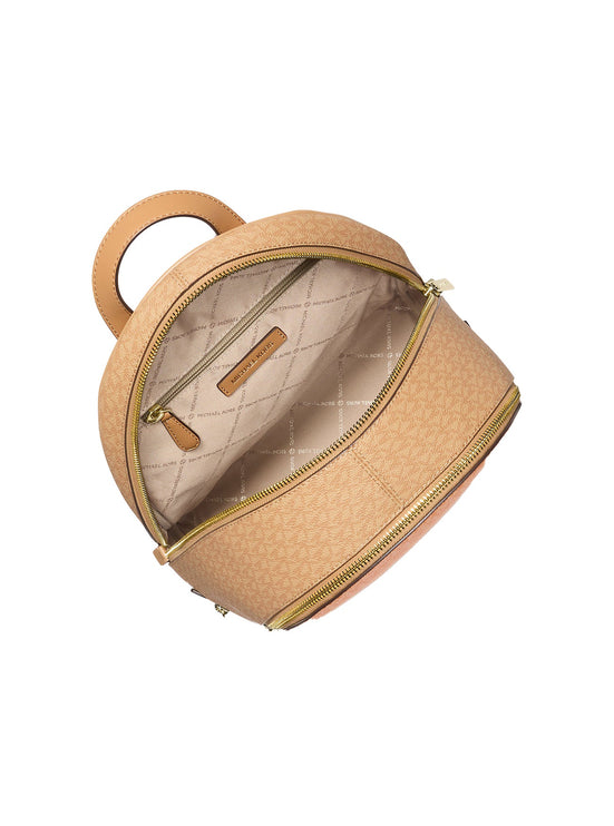 Michael Kors Women's Rhea Medium Color-Block Signature Logo Backpack Pop Orange Multi/Gold