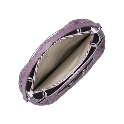 Michael Kors Women's Carson Medium Signature Logo Convertible Bucket Crossbody Bag Light Quartz/Silver