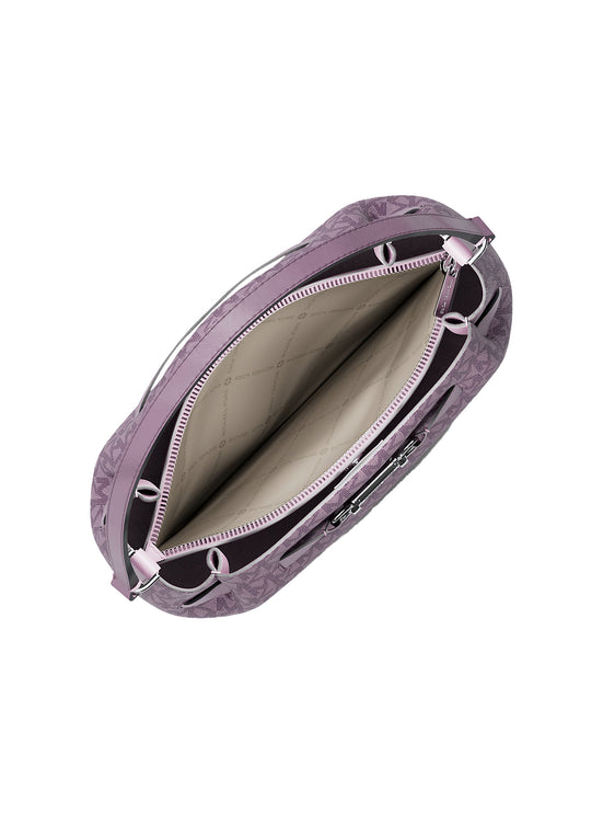 Michael Kors Women's Carson Medium Signature Logo Convertible Bucket Crossbody Bag Light Quartz/Silver