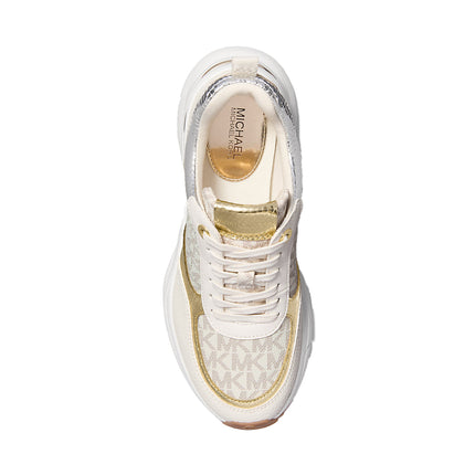 Michael Kors Women's Katrina Signature Logo and Metallic Lizard Embossed Trainer Vanillia Combo