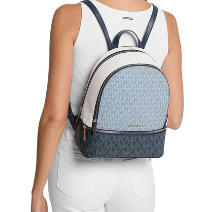 Michael Kors Women's Rhea Medium Color-Block Signature Logo Backpack Admirl Multi