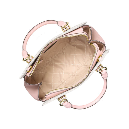 Michael Kors Women's Marilyn Medium Signature Logo Convertible Satchel Bag Powder Blush Multi/Gold