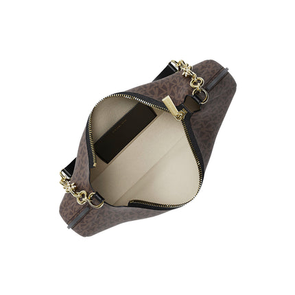 Michael Kors Women's Nolita Medium Signature Logo Chain Pochette Bag Brown/Black/Gold