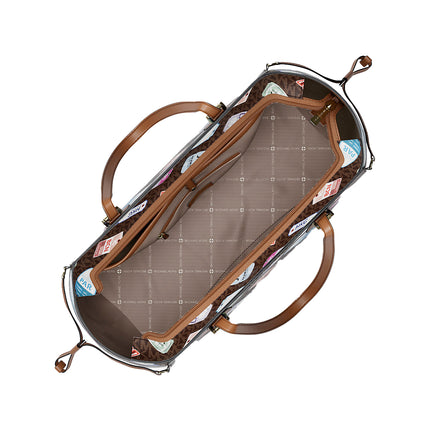 Michael Kors Women's Voyager Large Printed Signature Logo Tote Bag Brown/Gold