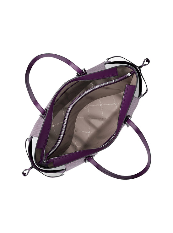 Michael Kors Women's Voyager Large Color-Block Signature Logo Tote Bag Dark Purple Ml