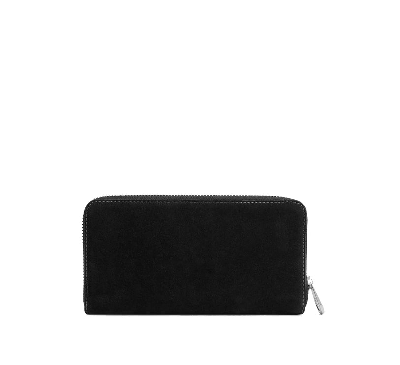 Coach Women's Long Zip Around Wallet Suede/Silver/Black