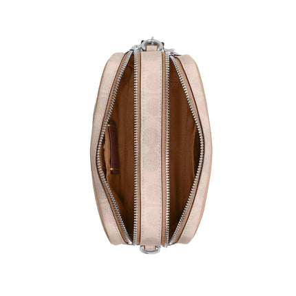 Coach Women's Mini Carey Crossbody Bag In Signature Canvas Silver/Sand/Taupe