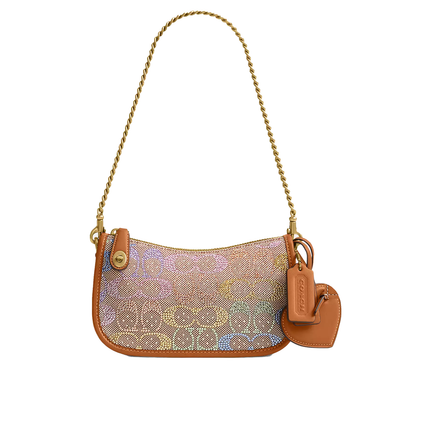 Coach Women's Swinger Bag 20 With Chain In Crystal Signature Jacquard Brass/Rainbow Multi