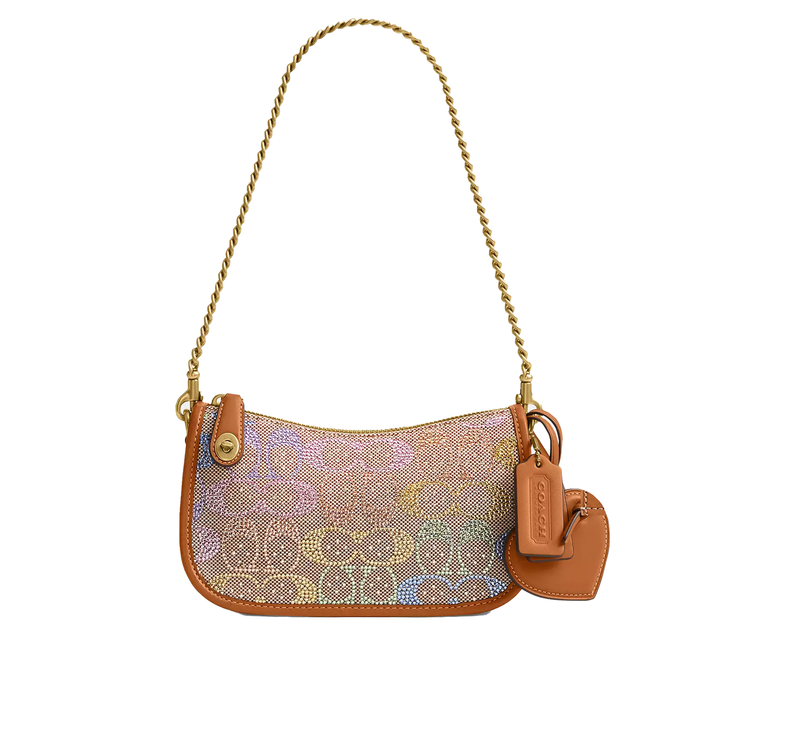 Coach Women's Swinger Bag 20 With Chain In Crystal Signature Jacquard Brass/Rainbow Multi