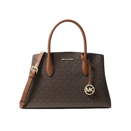 Michael Kors Women's Maya Medium Signature Logo Satchel Bag Brown/Gold