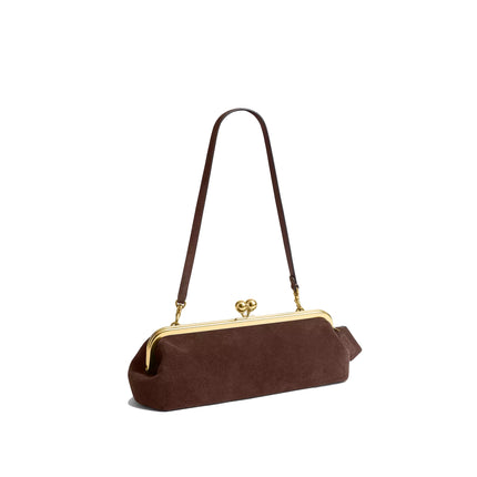 Coach Women's Kisslock Frame Bag 30 Suede/Brass/Dark Chocolate