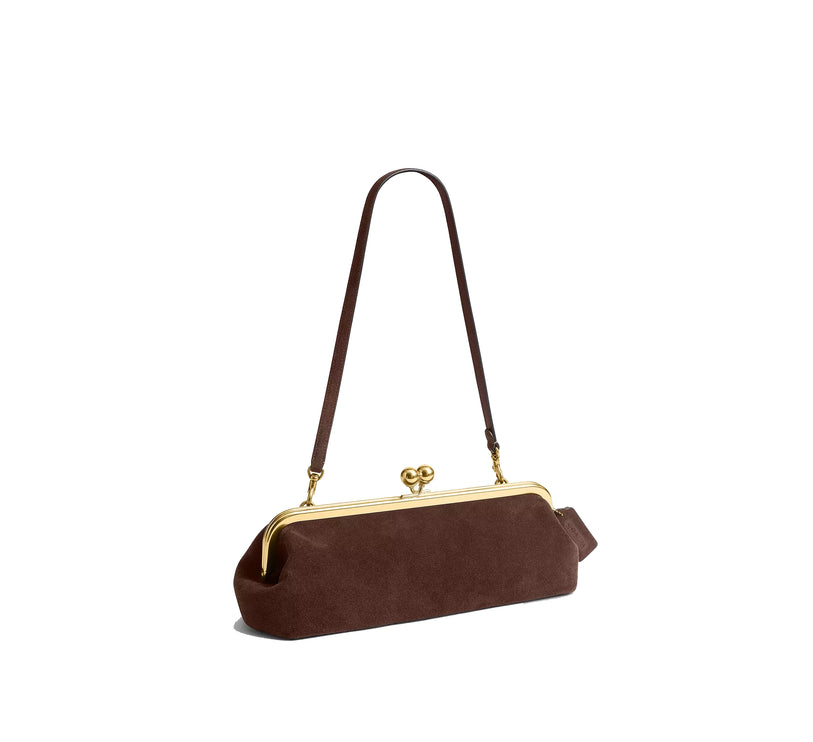 Coach Women's Kisslock Frame Bag 30 Suede/Brass/Dark Chocolate