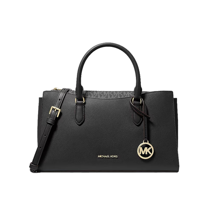 Michael Kors Women's Arden Medium Top-Zip Satchel Bag Black/Gold
