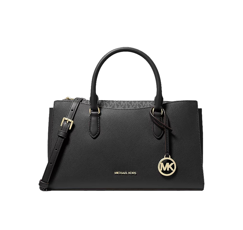Michael Kors Women's Arden Medium Top-Zip Satchel Bag Black/Gold