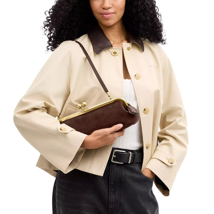 Coach Women's Kisslock Frame Bag 30 Suede/Brass/Dark Chocolate