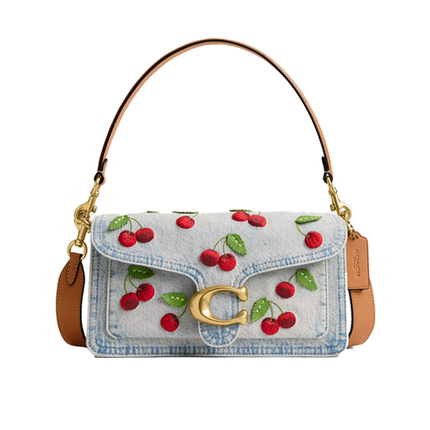 Coach Women's Tabby Shoulder Bag 26 With Cherry Embroidery Brass/Denim