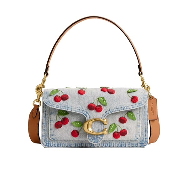 Coach Women's Tabby Shoulder Bag 26 With Cherry Embroidery Brass/Denim