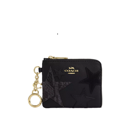 Coach Women's Small Corner Zip Wallet With Star Patchwork Gold/Black Multi