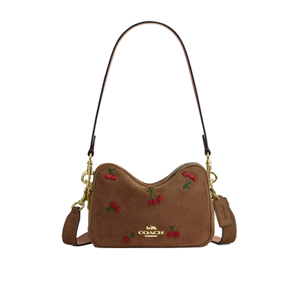 Coach Women's Mini Carey Crossbody Bag With Cherry Embroidery Suede/Gold/Cedar Multi