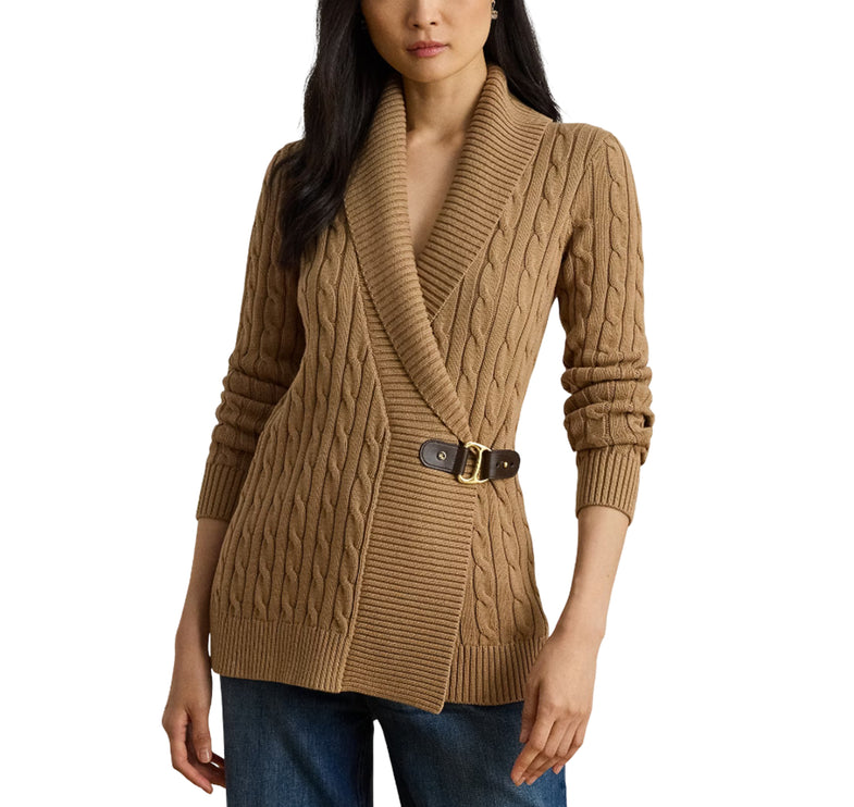 Polo Ralph Lauren Women's Buckled Cotton Sweater Classic Camel